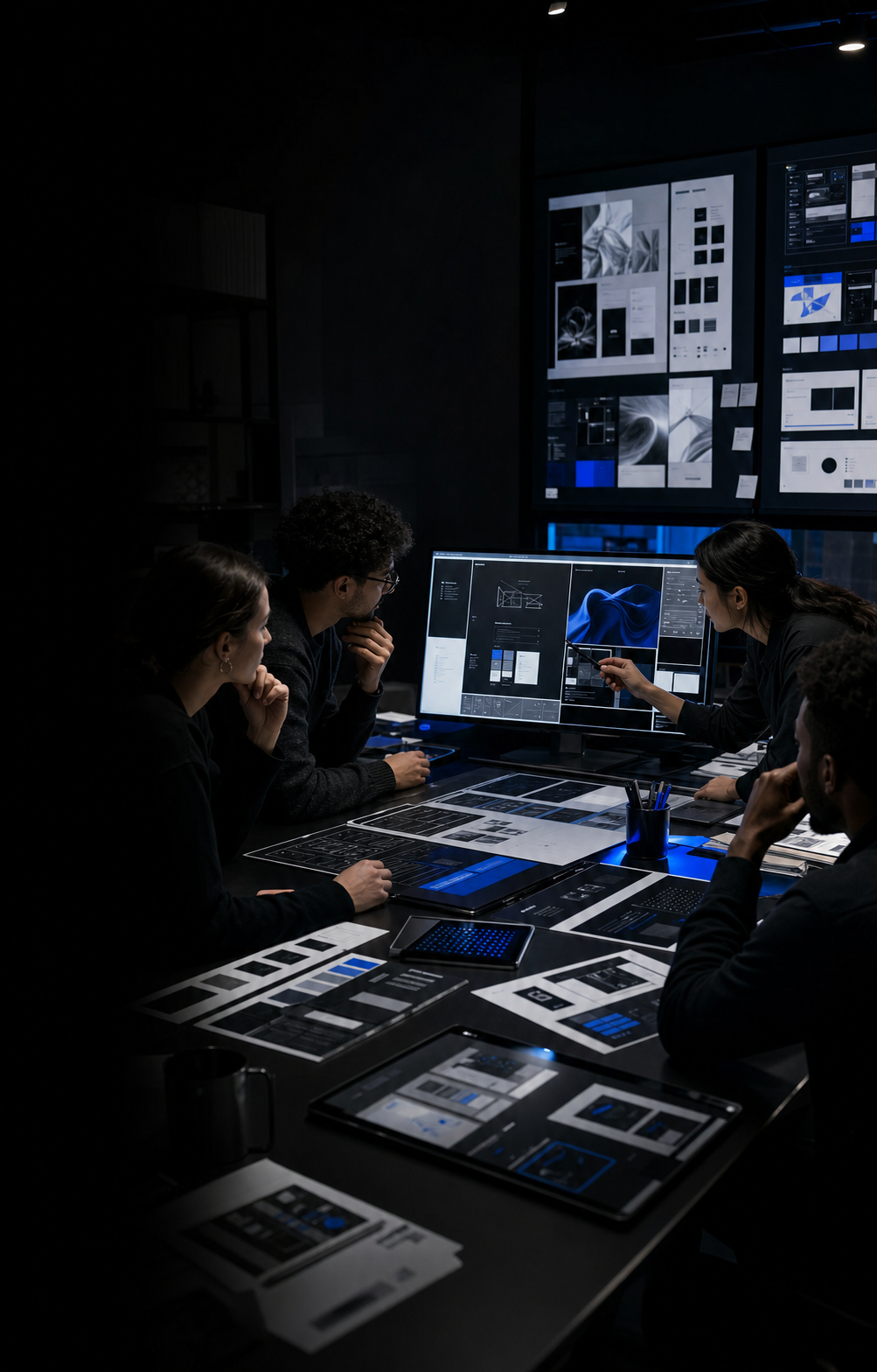 Creative team developing a digital visual system